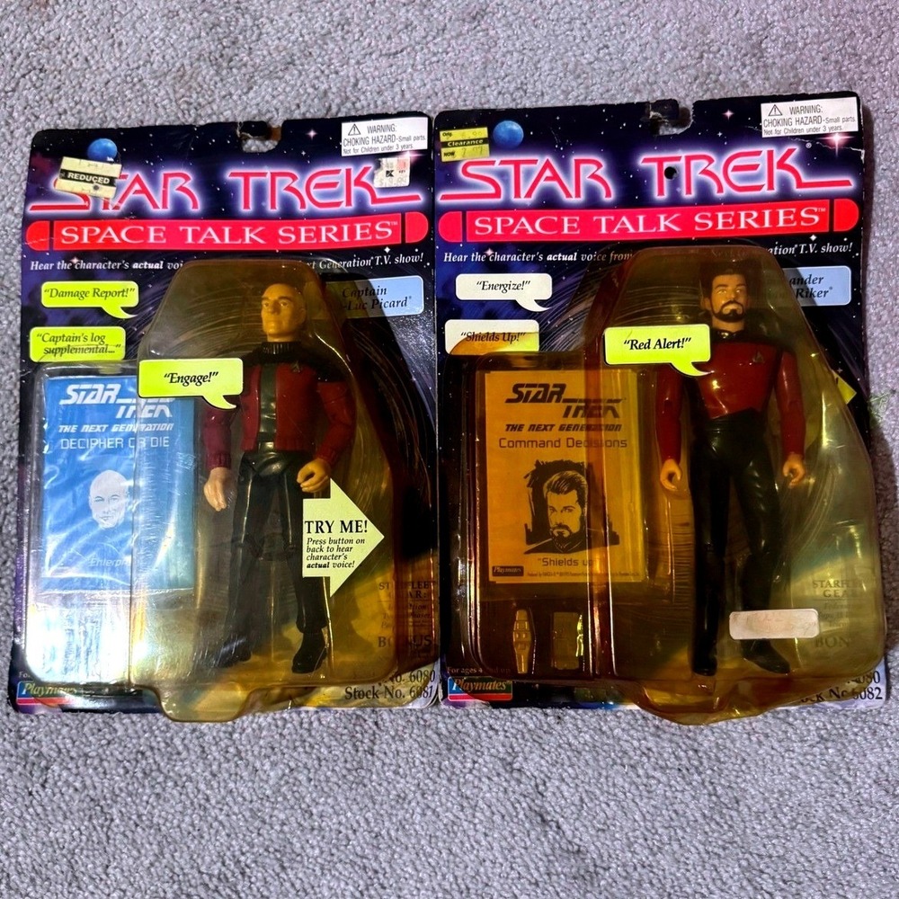Star Trek TNG Space Talk Series Picard and Riker Playmates Action Figures 1994